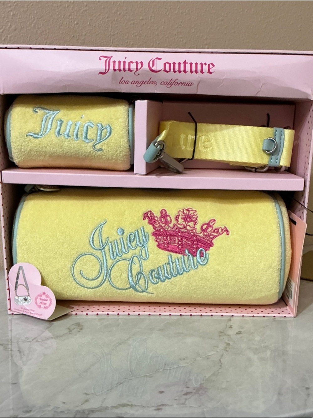 Juicy Couture Yellow and Blue Heritage Barrel Bag Set